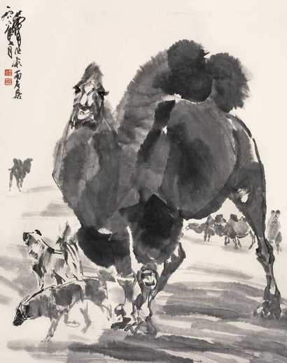 黄冑 1986年作 沙漠驼铃 立轴